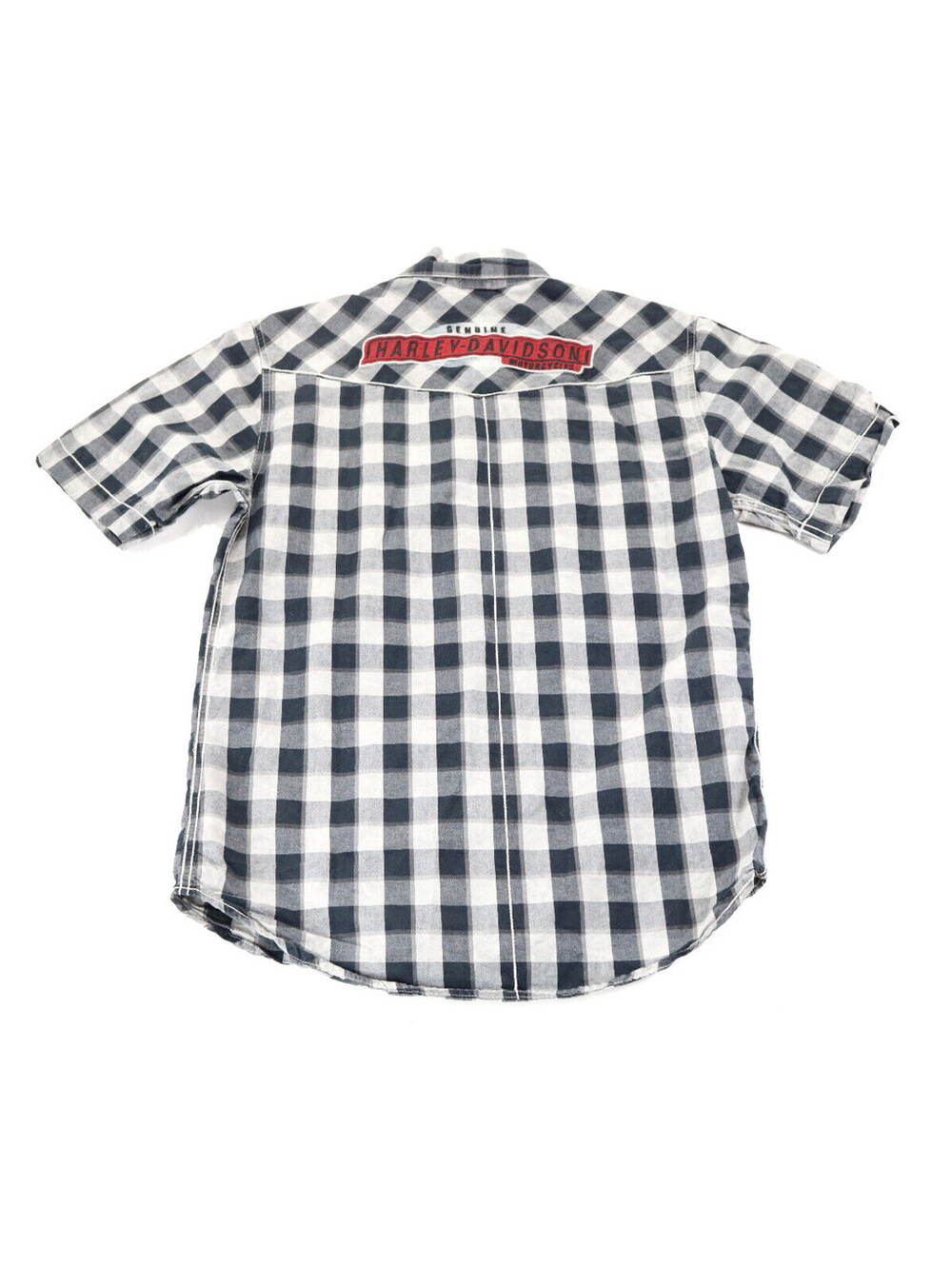 harley davidson plaid shirt S black white gray SS short sleeve button #1 checker
